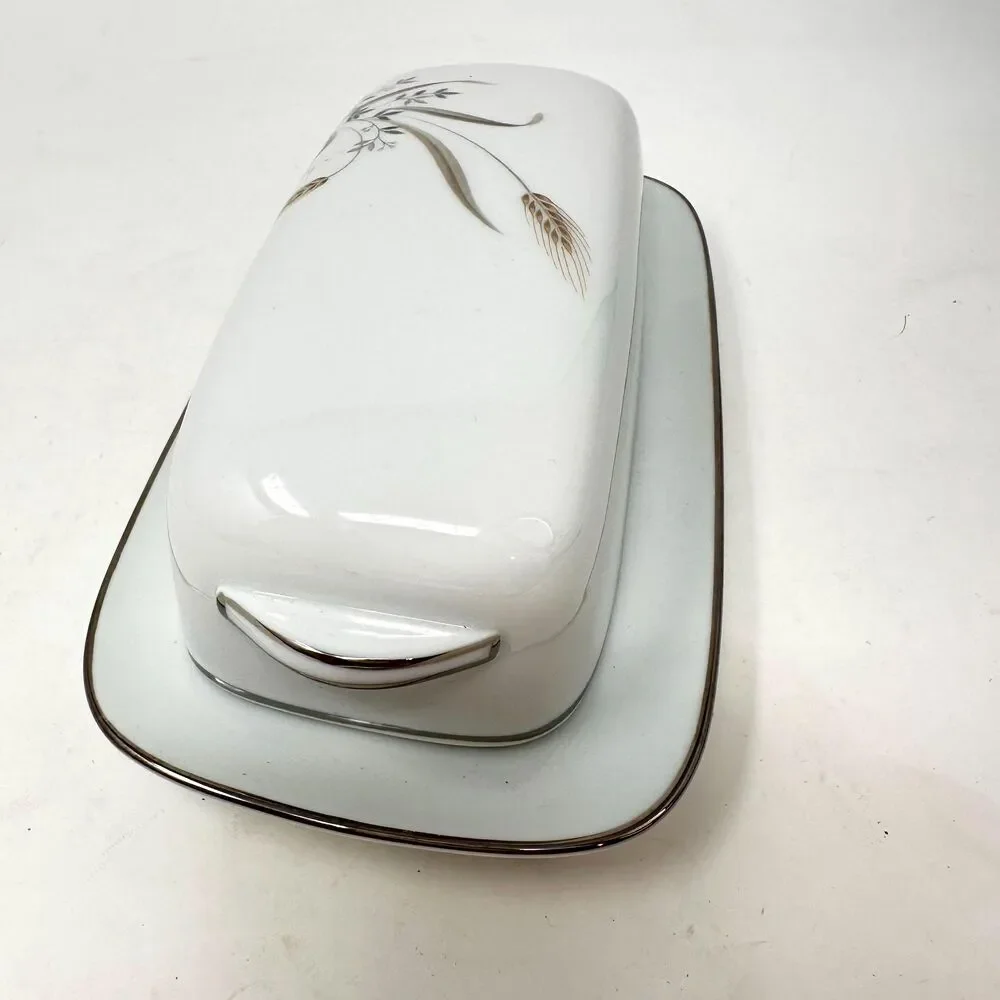 Vintage Zylstra Bountiful Covered Butter Dish Japan Fine China Platinum Wheat
